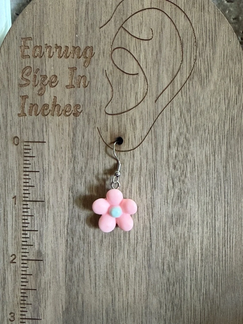 3/$30 Pink Flower Drop Earrings with Blue Centers